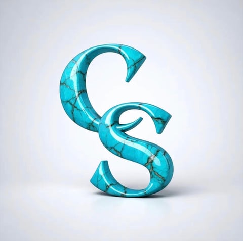 Turquoise textured 3D letter C and S stacked together on white background